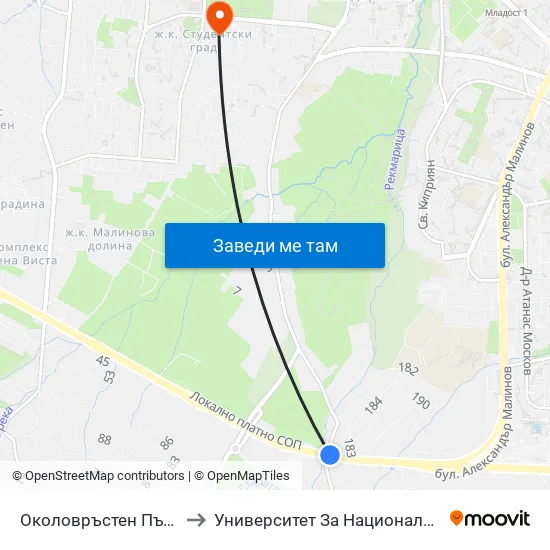 🛍️ Околовръстен Път / Ring Road (0414) to Университет За Национално И Световно Стопанство map