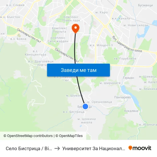 Село Бистрица / Bistritsa Village (1512) to Университет За Национално И Световно Стопанство map