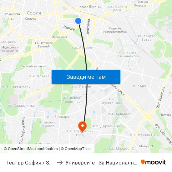 Ⓜ️ Театър София / Sofia Theatre (1724) to Университет За Национално И Световно Стопанство map