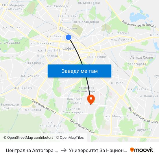 Централна Автогара / Central Bus Station (2665) to Университет За Национално И Световно Стопанство map