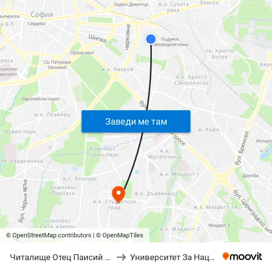Читалище Отец Паисий / Otets Paisiy Community Centre (2367) to Университет За Национално И Световно Стопанство map