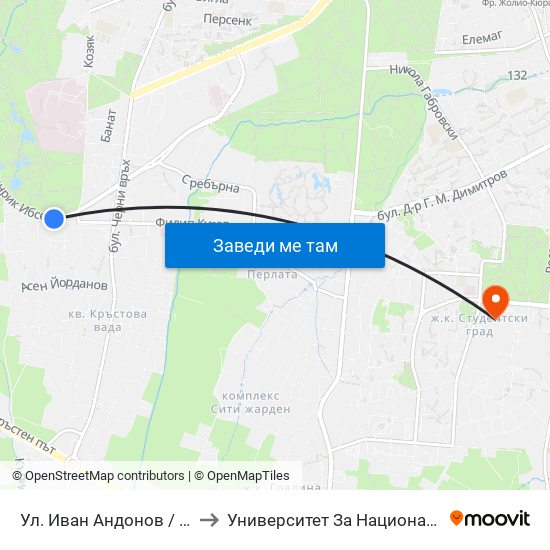 Ул. Иван Андонов / Ivan Andonov St. (1800) to Университет За Национално И Световно Стопанство map