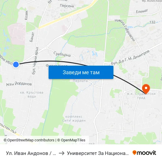 Ул. Иван Андонов / Ivan Andonov St. (1800) to Университет За Национално И Световно Стопанство map