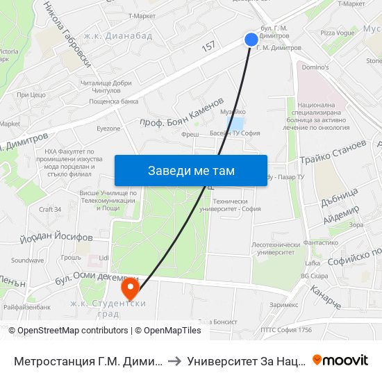 Метростанция Г.М. Димитров / G. M. Dimitrov Metro Station (2679) to Университет За Национално И Световно Стопанство map