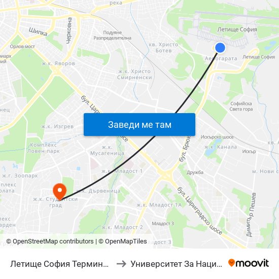 Летище София Терминал 1 / Sofia Airport Terminal 1 (1006) to Университет За Национално И Световно Стопанство map
