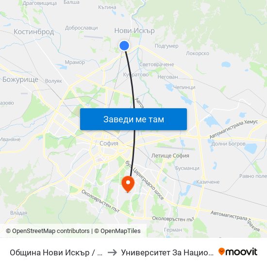 Община Нови Искър / Municipality Of Novi Iskar (0955) to Университет За Национално И Световно Стопанство map