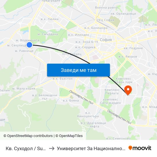 Кв. Суходол / Suhodol Qr.  (1173) to Университет За Национално И Световно Стопанство map