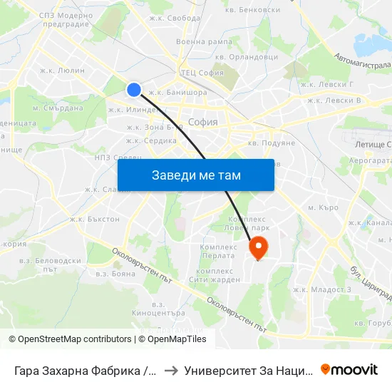 Гара Захарна Фабрика / Zaharna Fabrika Train Station (0621) to Университет За Национално И Световно Стопанство map