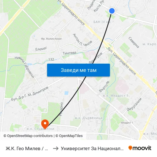 🚌 Ж.К. Гео Милев / Geo Milev Qr. (0595) to Университет За Национално И Световно Стопанство map