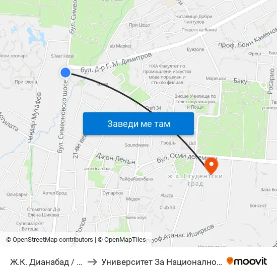Ж.К. Дианабад / Dianabad (0602) to Университет За Национално И Световно Стопанство map