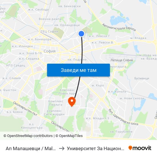 Ап Малашевци / Malashevtsi Bus Depot (0081) to Университет За Национално И Световно Стопанство map