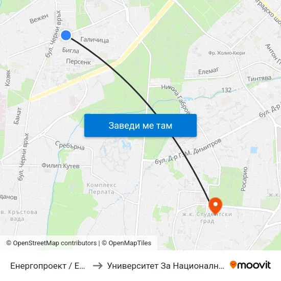 Енергопроект / Energoproekt (0575) to Университет За Национално И Световно Стопанство map