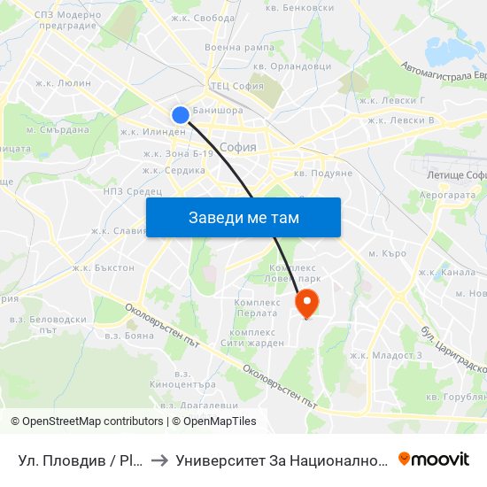 Ул. Пловдив / Plovdiv St. (2421) to Университет За Национално И Световно Стопанство map