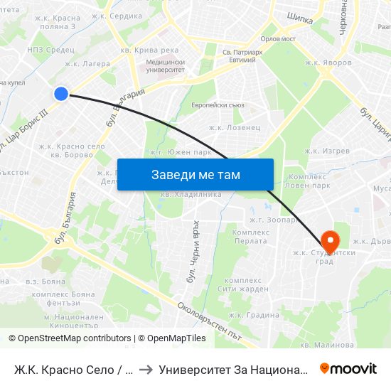 Ж.К. Красно Село / Krasno Selo Qr. (0641) to Университет За Национално И Световно Стопанство map