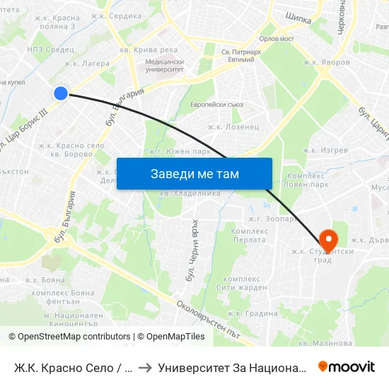 Ⓜ️ Ж.К. Красно Село / Krasno Selo Qr. (0641) to Университет За Национално И Световно Стопанство map
