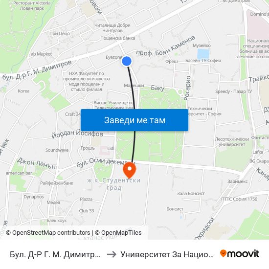Бул. Д-Р Г. М. Димитров / G. M. Dimitrov Blvd. (0318) to Университет За Национално И Световно Стопанство map