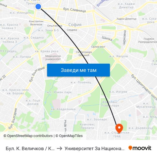Бул. К. Величков / K. Velichkov Blvd. (0325) to Университет За Национално И Световно Стопанство map