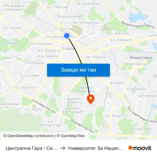 Ⓜ️ Централна Гара / Central Railway Station (1332) to Университет За Национално И Световно Стопанство map