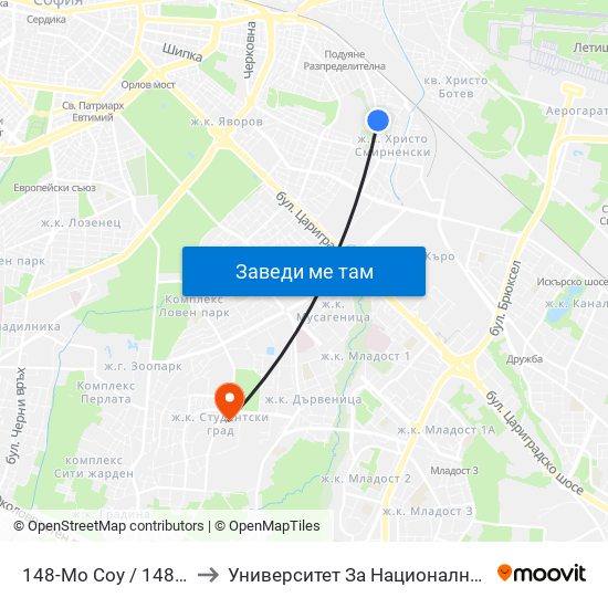 148-Мо Соу / 148-Th School (0149) to Университет За Национално И Световно Стопанство map