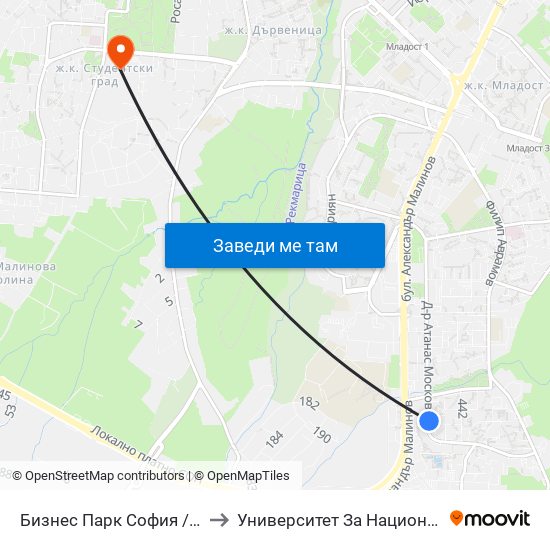 Бизнес Парк София / Sofia Business Park (2390) to Университет За Национално И Световно Стопанство map