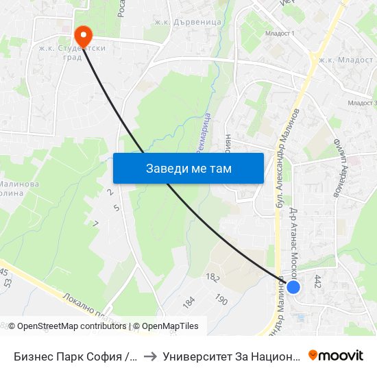 Бизнес Парк София / Sofia Business Park (2391) to Университет За Национално И Световно Стопанство map