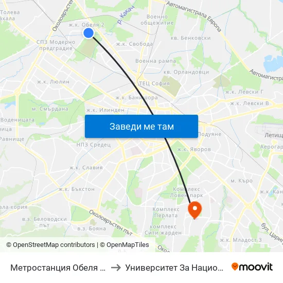 Ⓜ️ Метростанция Обеля / Obelya Metro Station (0059) to Университет За Национално И Световно Стопанство map