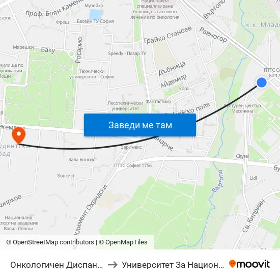 Онкологичен Диспансер / Oncology Clinic (0023) to Университет За Национално И Световно Стопанство map