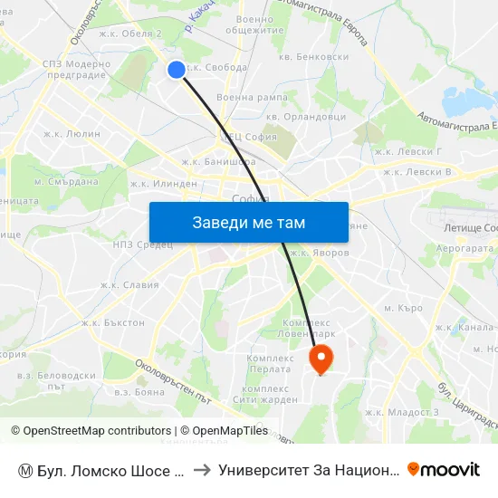 Ⓜ️ Бул. Ломско Шосе / Lomsko Shose Blvd. (0334) to Университет За Национално И Световно Стопанство map