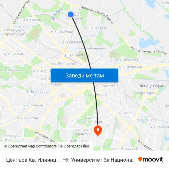 Центъра Кв. Илиянци / Iliyantsi Centre (0939) to Университет За Национално И Световно Стопанство map