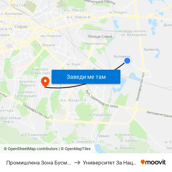 Промишлена Зона Бусманци / Industrial Zone Busmantsi (1641) to Университет За Национално И Световно Стопанство map
