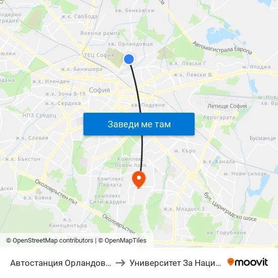🚌 Автостанция Орландовци / Orlandovtsi Bus Station (0062) to Университет За Национално И Световно Стопанство map