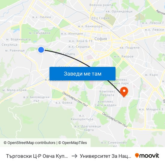 Търговски Ц-Р Овча Купел / Ovcha Kupel Shopping Centre (0212) to Университет За Национално И Световно Стопанство map