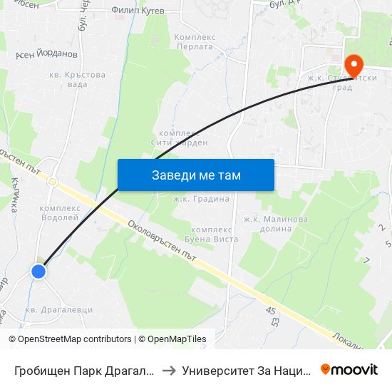 Гробищен Парк Драгалевци / Dragalevtsi Cemetery (0509) to Университет За Национално И Световно Стопанство map