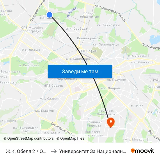 Ж.К. Обеля 2 / Obelya 2 Qr. (0679) to Университет За Национално И Световно Стопанство map