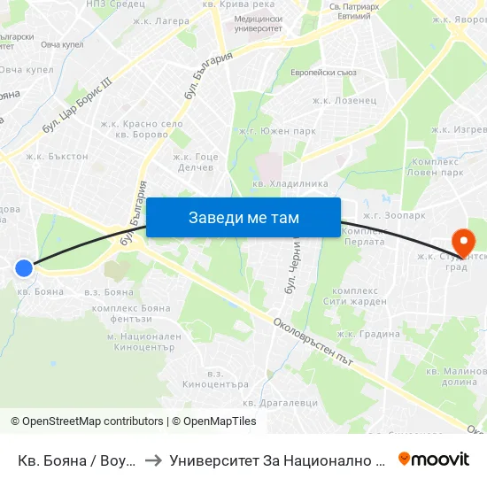 Кв. Бояна / Boyana Qr. (0808) to Университет За Национално И Световно Стопанство map