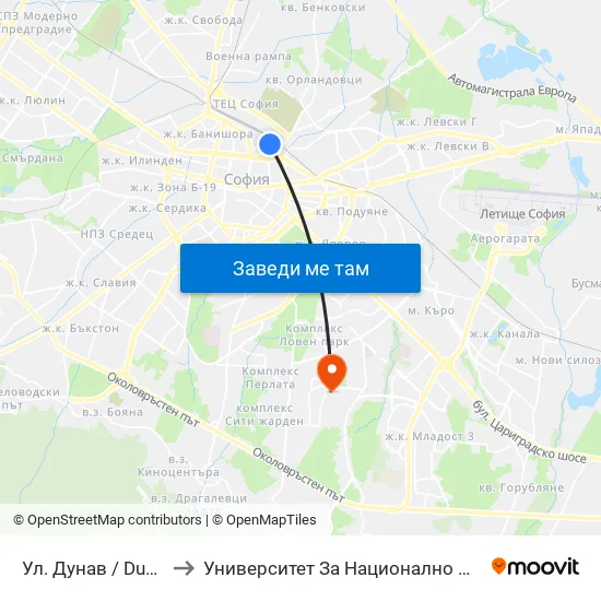 Ул. Дунав / Dunav St. (1940) to Университет За Национално И Световно Стопанство map