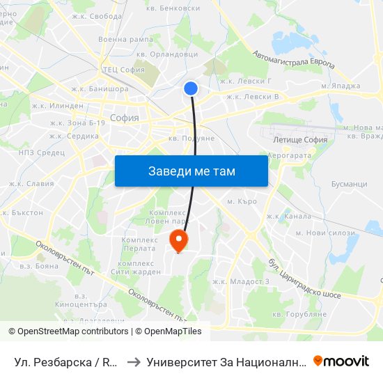 Ул. Резбарска / Rezbarska St. (2155) to Университет За Национално И Световно Стопанство map