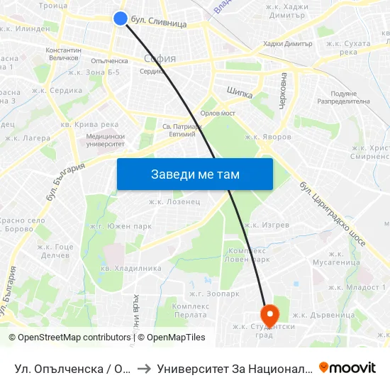 Ул. Опълченска / Opalchenska St. (2081) to Университет За Национално И Световно Стопанство map