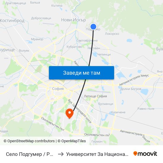 Село Подгумер / Podgumer Village (2188) to Университет За Национално И Световно Стопанство map