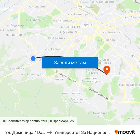 Ул. Дамяница / Damyanitsa St. (1923) to Университет За Национално И Световно Стопанство map