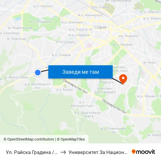 Ул. Райска Градина / Rayska Gradina St. (2260) to Университет За Национално И Световно Стопанство map