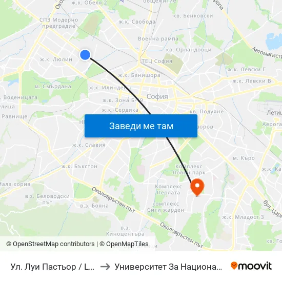 Ул. Луи Пастьор / Louis Pasteur St. (2167) to Университет За Национално И Световно Стопанство map