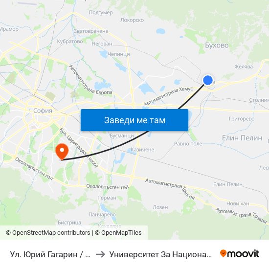 Ул. Юрий Гагарин / Yuri Gagarin St. (2262) to Университет За Национално И Световно Стопанство map