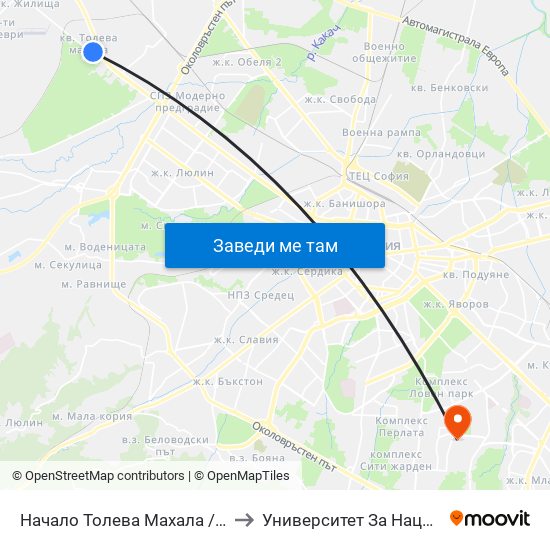 Начало Толева Махала / Entry To Toleva Neighbourhood (2501) to Университет За Национално И Световно Стопанство map