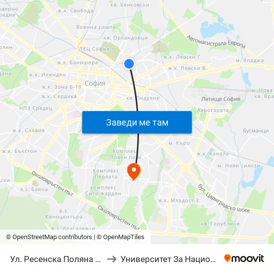 Ул. Ресенска Поляна / Resenska Polyana St. (2157) to Университет За Национално И Световно Стопанство map