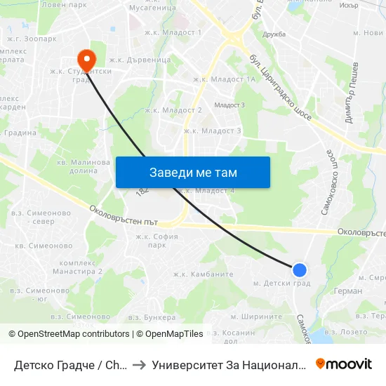 Детско Градче / Children’S Town (0536) to Университет За Национално И Световно Стопанство map