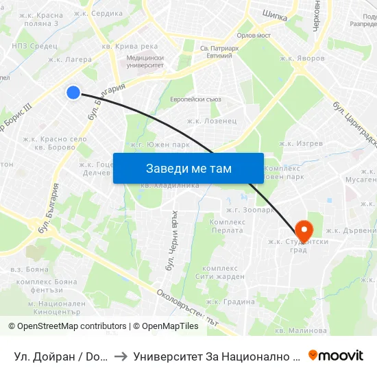 Ул. Дойран / Doyran St. (1936) to Университет За Национално И Световно Стопанство map