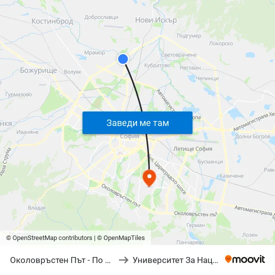 👋 Околовръстен Път / Ring Road (1186) to Университет За Национално И Световно Стопанство map