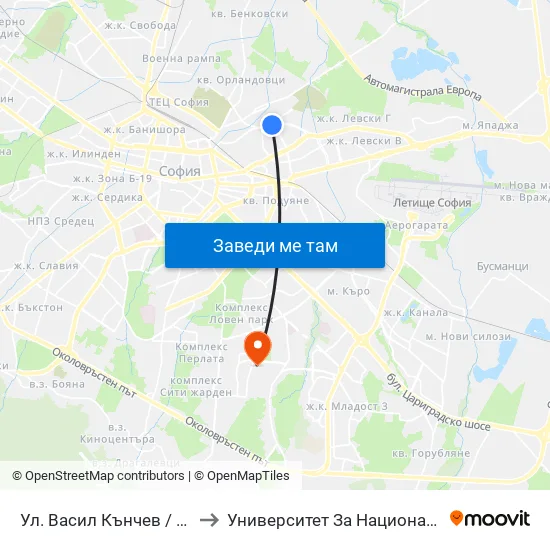 Ул. Васил Кънчев / Vasil Kanchev St. (1861) to Университет За Национално И Световно Стопанство map