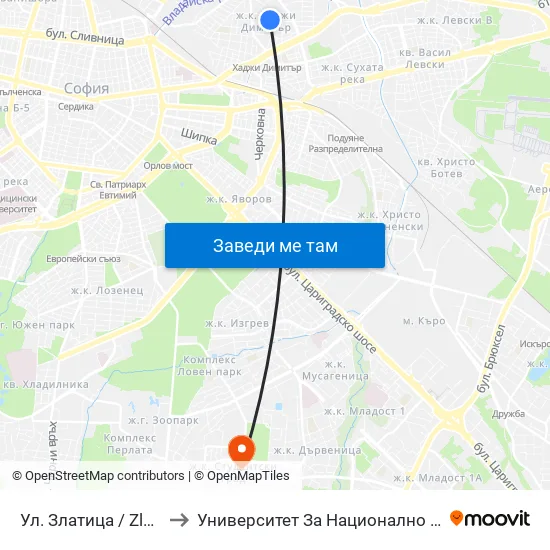 Ул. Златица / Zlatitsa St. (1947) to Университет За Национално И Световно Стопанство map